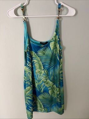 NWT Forever 21 Junior fit Teal& Green Tropical Print Sleeveless Dress Size Large